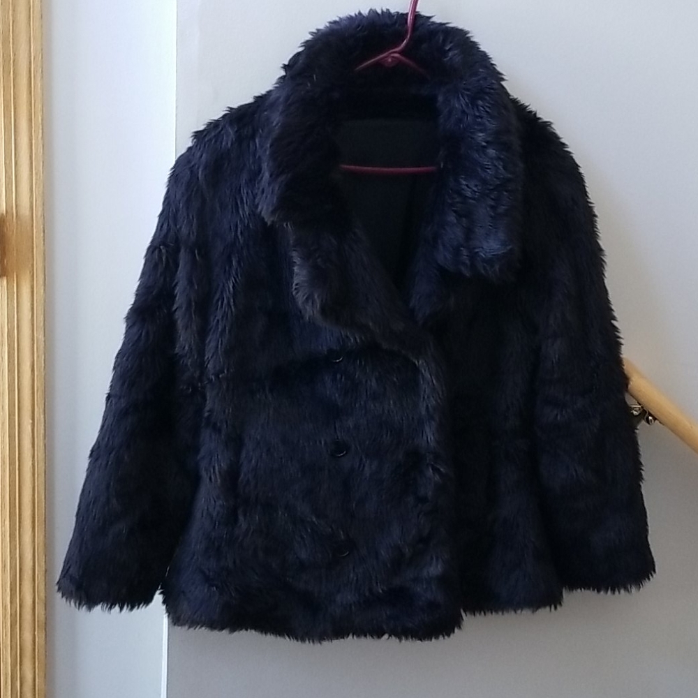 Plush faux vegan fur pea coat jacket black peacoat
